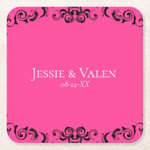 Dessous-de-verre Carré En Papier Mariage gothique rose chaud et noir