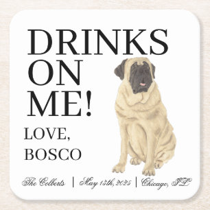 Dessous-de-verre Carré En Papier Mariage Mastiff Dog personnalisé