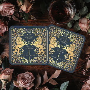 Dessous-de-verre Carré En Papier Mariage médiéval Blue Royal Lion
