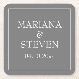 Dessous-de-verre Carré En Papier Mariage Minimaliste Moderne Gris