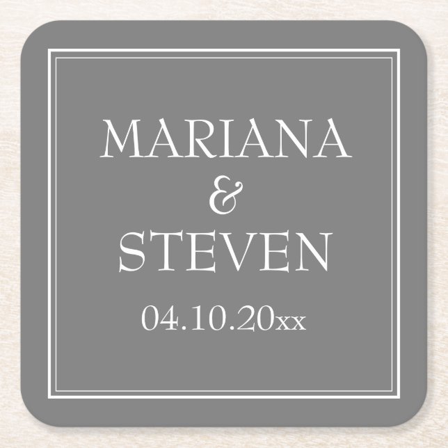 Dessous-de-verre Carré En Papier Mariage Minimaliste Moderne Gris (Devant)