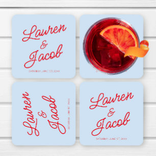 Dessous-de-verre Carré En Papier Mariage Moderne Minimaliste Bleu et Rouge