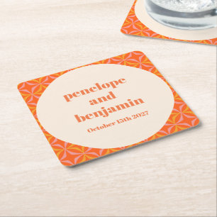 Dessous-de-verre Carré En Papier Mariage moderne orange du milieu du siècle