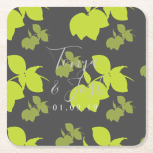 Dessous-de-verre Carré En Papier Mariage Moderne Silhouette Citron Lime