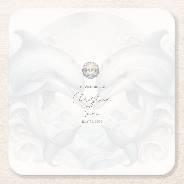 Dessous-de-verre Carré En Papier Mariage moderne Whimsy Dolphin (Devant)