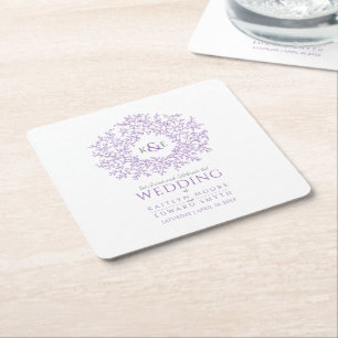 Dessous-de-verre Carré En Papier Mariage monogramme de dessin de feuille de cercle 