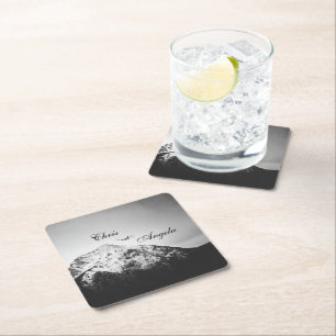 Dessous-de-verre Carré En Papier Mariage noir et blanc sous les montagnes
