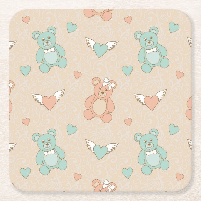 Dessous-de-verre Carré En Papier Mariage-nounours (Devant)