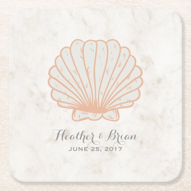 Dessous-de-verre Carré En Papier Mariage Orange Rustique Seashell (Devant)