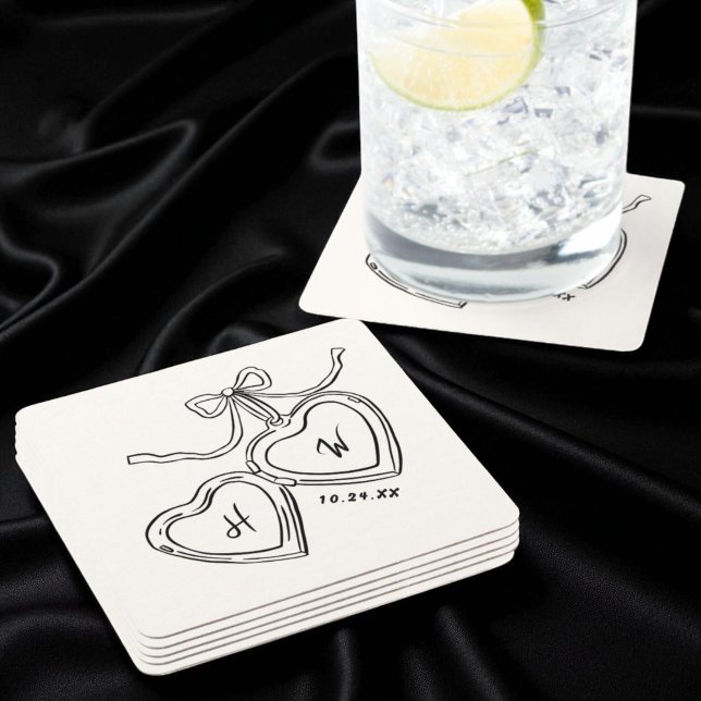 Dessous-de-verre Carré En Papier Mariage Pendentif du coeur Monogramme (Créateur téléchargé)