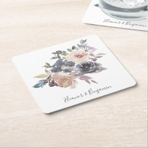 Dessous-de-verre Carré En Papier Mariage personnalisé aquarelle florale violet pous