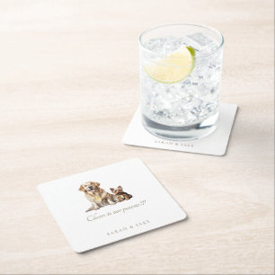 Dessous-de-verre Carré En Papier Mariage personnalisé pour animaux de compagnie. À