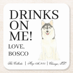 Dessous-de-verre Carré En Papier Mariage Pomsky Dog personnalisé