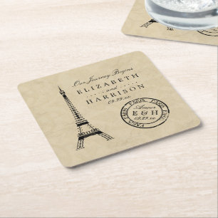 Dessous-de-verre Carré En Papier Mariage postal vintage Tour Eiffel Paris