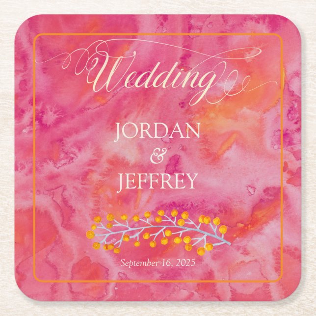 Dessous-de-verre Carré En Papier Mariage romantique couleur chaude (Devant)