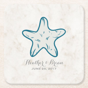 Dessous-de-verre Carré En Papier Mariage Royal Blue Rustic Starfish
