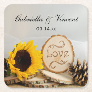Dessous-de-verre Carré En Papier Mariage rustique Tournesol