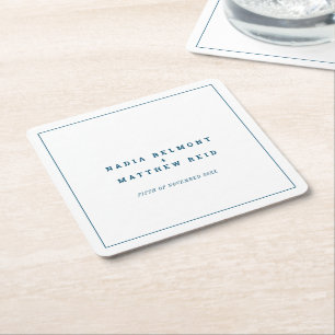 Dessous-de-verre Carré En Papier Mariage simple bleu marine minimal