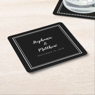 Dessous-de-verre Carré En Papier Mariage Simple Noir Moderne Minimaliste Chic Soiré