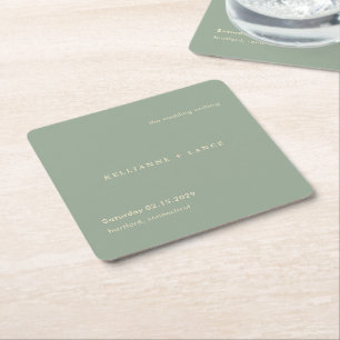 Dessous-de-verre Carré En Papier Mariage Simple Vert Sauge Moderne