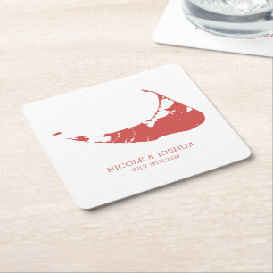 Dessous-de-verre Carré En Papier Mariage sur l'île de Nantucket Carré rouge de Nant