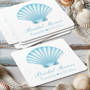 Dessous-de-verre Carré En Papier Mariage Thème Marin Coquillage Bleu Turquoise