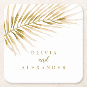 Dessous-de-verre Carré En Papier Mariage Tropical Gold Palm
