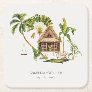 Dessous-de-verre Carré En Papier Mariage Tropical Palm Tree