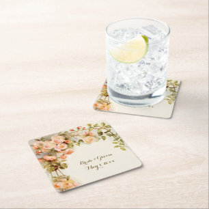 Dessous-de-verre Carré En Papier Mariage vintage Antique Rose Fleur
