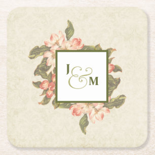 Dessous-de-verre Carré En Papier Mariage vintage Apple Blossom   Initiales