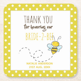 Dessous-de-verre Carré En Papier Mariée 2 BEE jolie Fête des mariées Polkadot Jaune