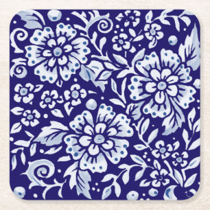 Dessous-de-verre Carré En Papier Marine Bleu Blanc Bold Floral Chinoiserie Design