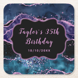 Dessous-de-verre Carré En Papier Marine Bleu et Violet Océan Agate Anniversaire