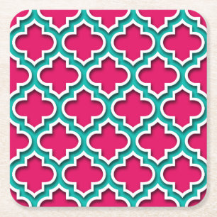 Dessous-de-verre Carré En Papier Marocain blanc turquoise Quatrefoil #5DS de
