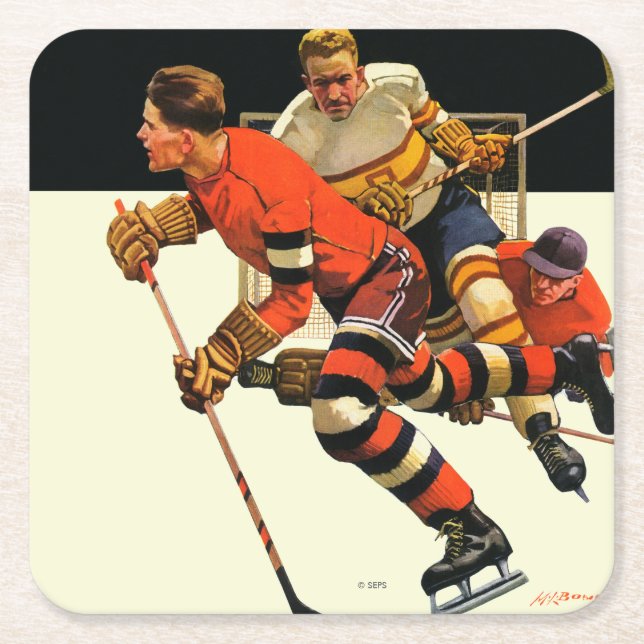 Dessous-de-verre Carré En Papier Match de hockey sur glace (Devant)