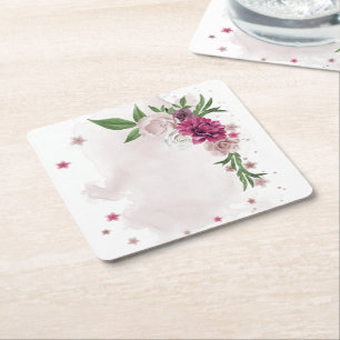 Dessous-de-verre Carré En Papier mauve rose fleurs blanches carré botanique