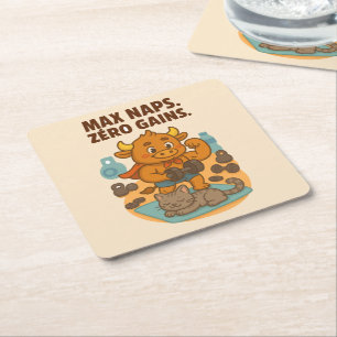 Dessous-de-verre Carré En Papier Max Naps, Gains Zéro - Drôle Bullio Gym Cat