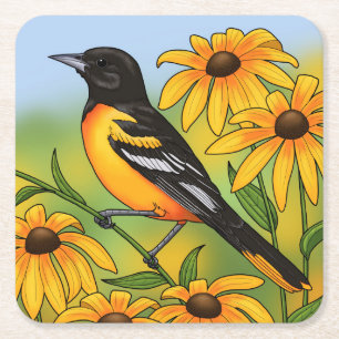 Dessous-de-verre Carré En Papier MD State Bird Oriole & Black eyed Susan Flower