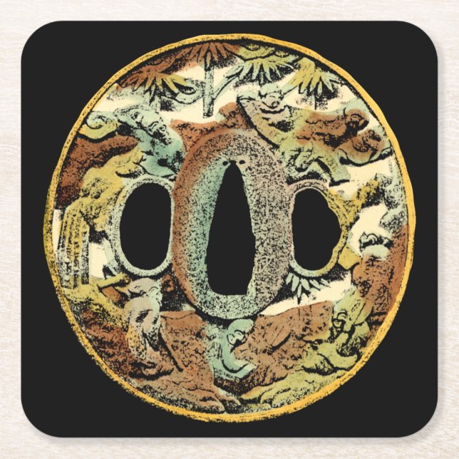 Dessous-de-verre Carré En Papier Médaillon asiatique doré par Vision Studio (Devant)