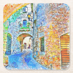 Dessous-de-verre Carré En Papier Médiéval Pittoresque Abstrait