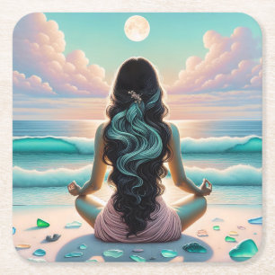 Dessous-de-verre Carré En Papier Méditation Harmonie sur la plage