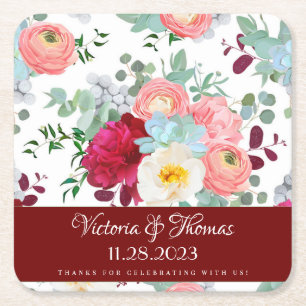 Dessous-de-verre Carré En Papier Mélange automne Rose sauvage Ranunculus Peony Mari
