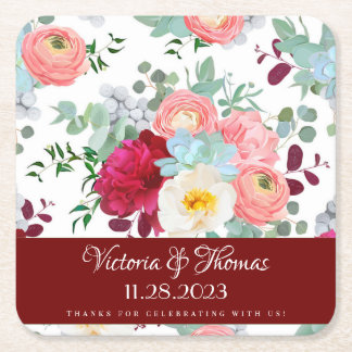 Dessous-de-verre Carré En Papier Mélange automne Rose sauvage Ranunculus Peony Mari
