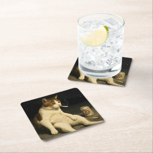 Dessous-de-verre Carré En Papier Meme de chaton cigarette drôle de chat qui fume Ge