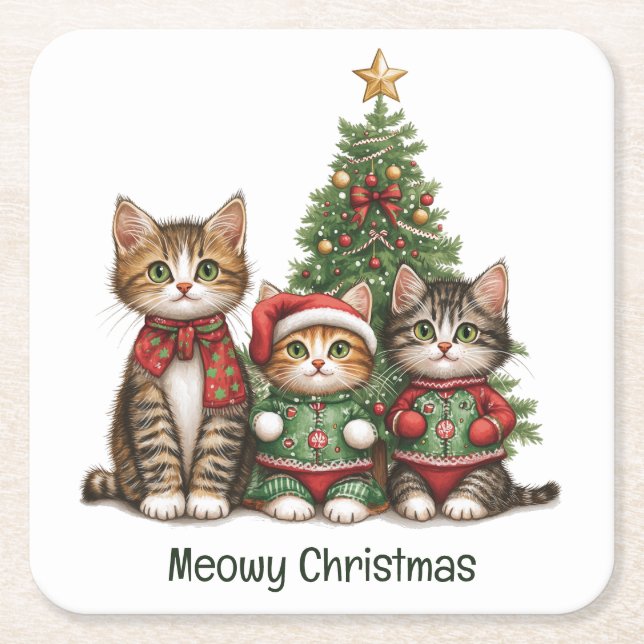 Dessous-de-verre Carré En Papier Meowy Christmas Cats (Devant)