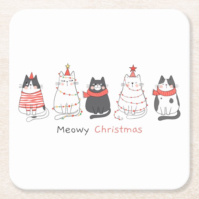 Dessous-de-verre Carré En Papier Meowy Christmas Cats (Devant)