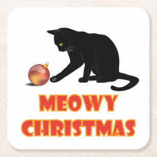 Dessous-de-verre Carré En Papier Meowy Christmas Funny Chat