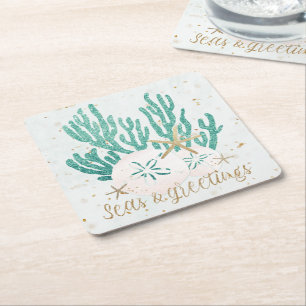 Dessous-de-verre Carré En Papier MER côtière et salutations Parties scintillant Cor