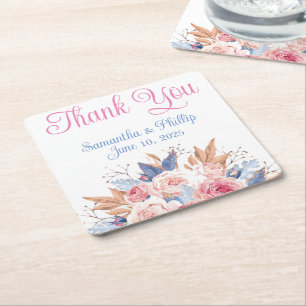 Dessous-de-verre Carré En Papier Merci dessous de verre mariage en faveur rose bleu
