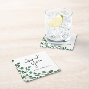 Dessous-de-verre Carré En Papier Merci feuille de eucalyptus dessinée à la main